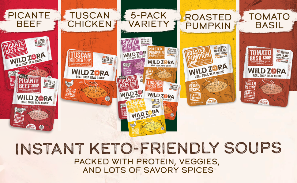 Wild Zora Instant Keto Friendly Variety Soups - 5 Pack