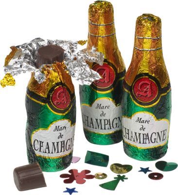 Marc de Champagne French Champagne Liquer Filled Chocolate Bottles, includes 12