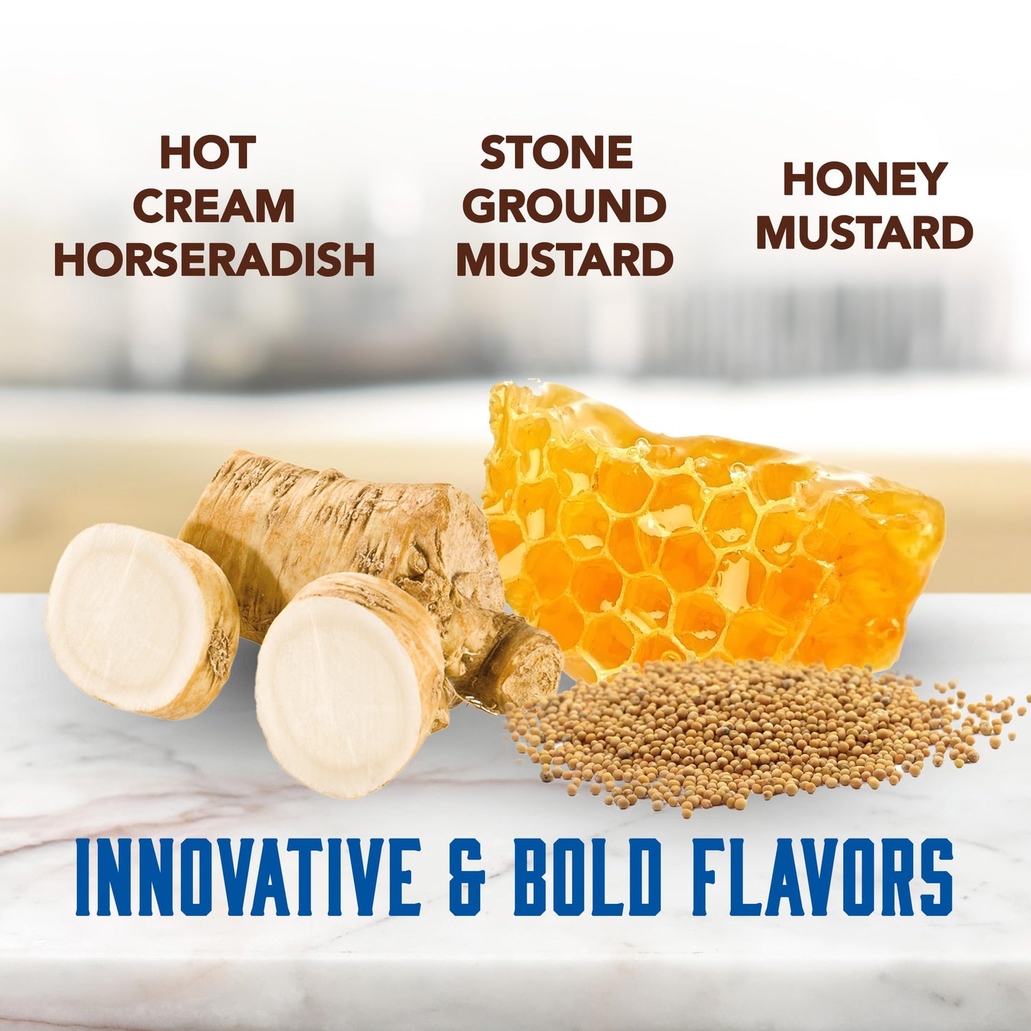 Beaver Condiments Variety Pack, Hot Cream Horseradish, Stone Ground Mustard and Honey Mustard - Pack of 3