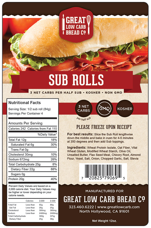 Great Low Carb Sub Rolls 12oz Bag of 2 (Foot Longs)