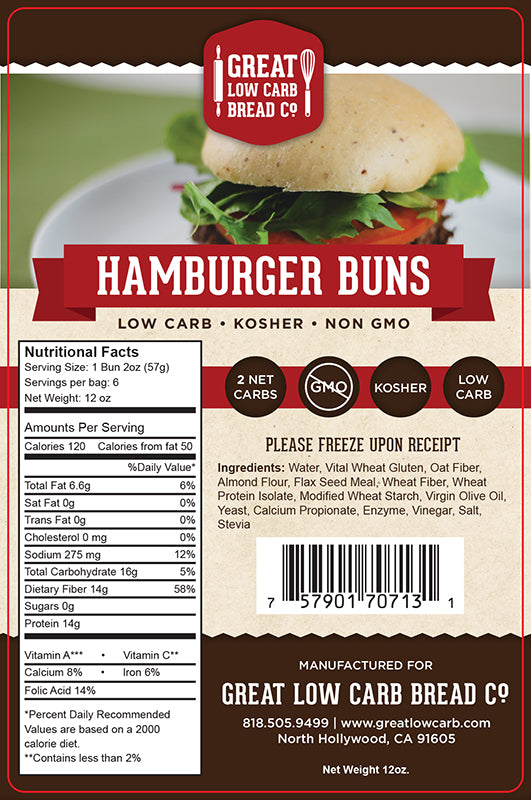 Great Low Carb Hamburger Buns 12oz bag of 6