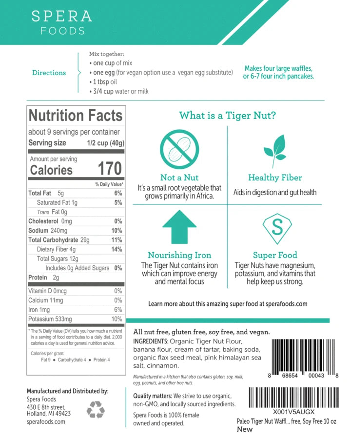 Tiger Nut Flour Waffle & Pancake Mix - Gluten Free, Vegan