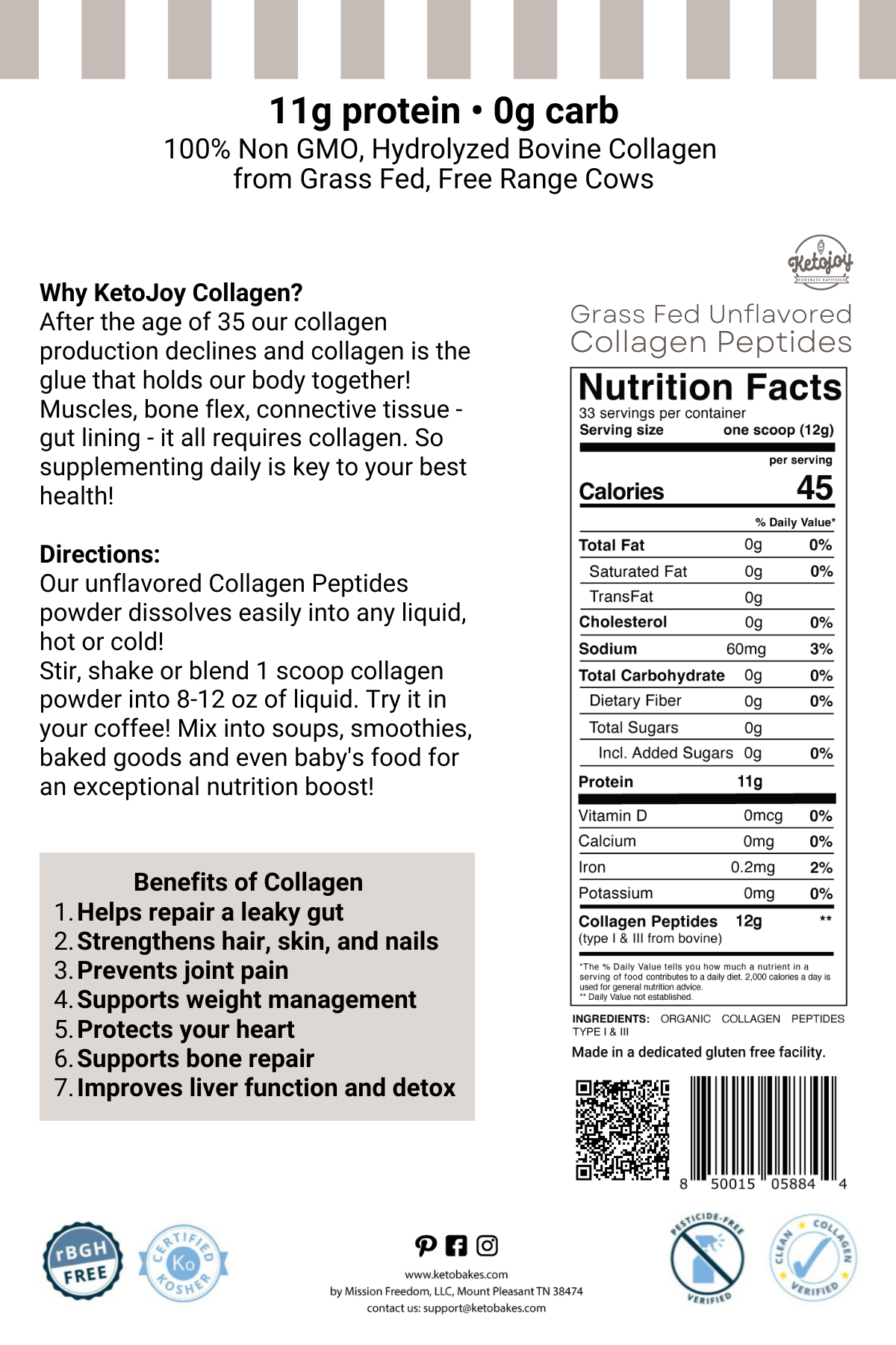 Pure ORGANIC Collagen Peptides Powder - 0 g carb