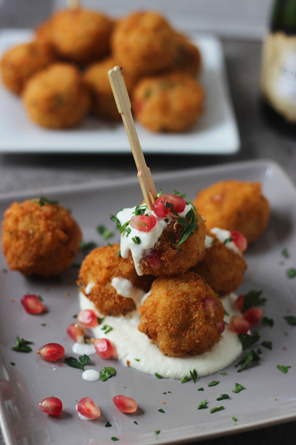 Pomegranate Arancini with Goat Cheese Fonduta