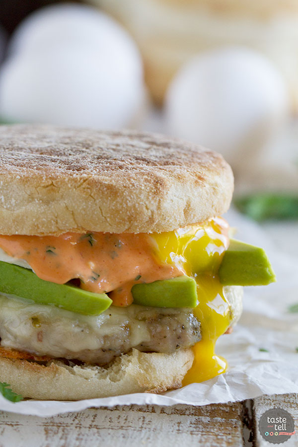 Sausage and Egg Breakfast Sandwich Recipe with Sriracha Cilantro Mayonnaise