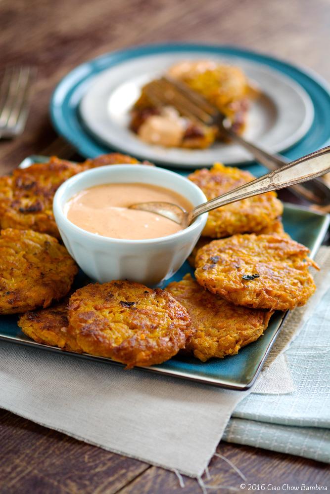 Sweet Potato Fritters with Sriracha Mayo