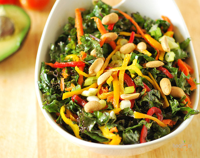 Thai Kale Salad with Creamy Peanut Sauce