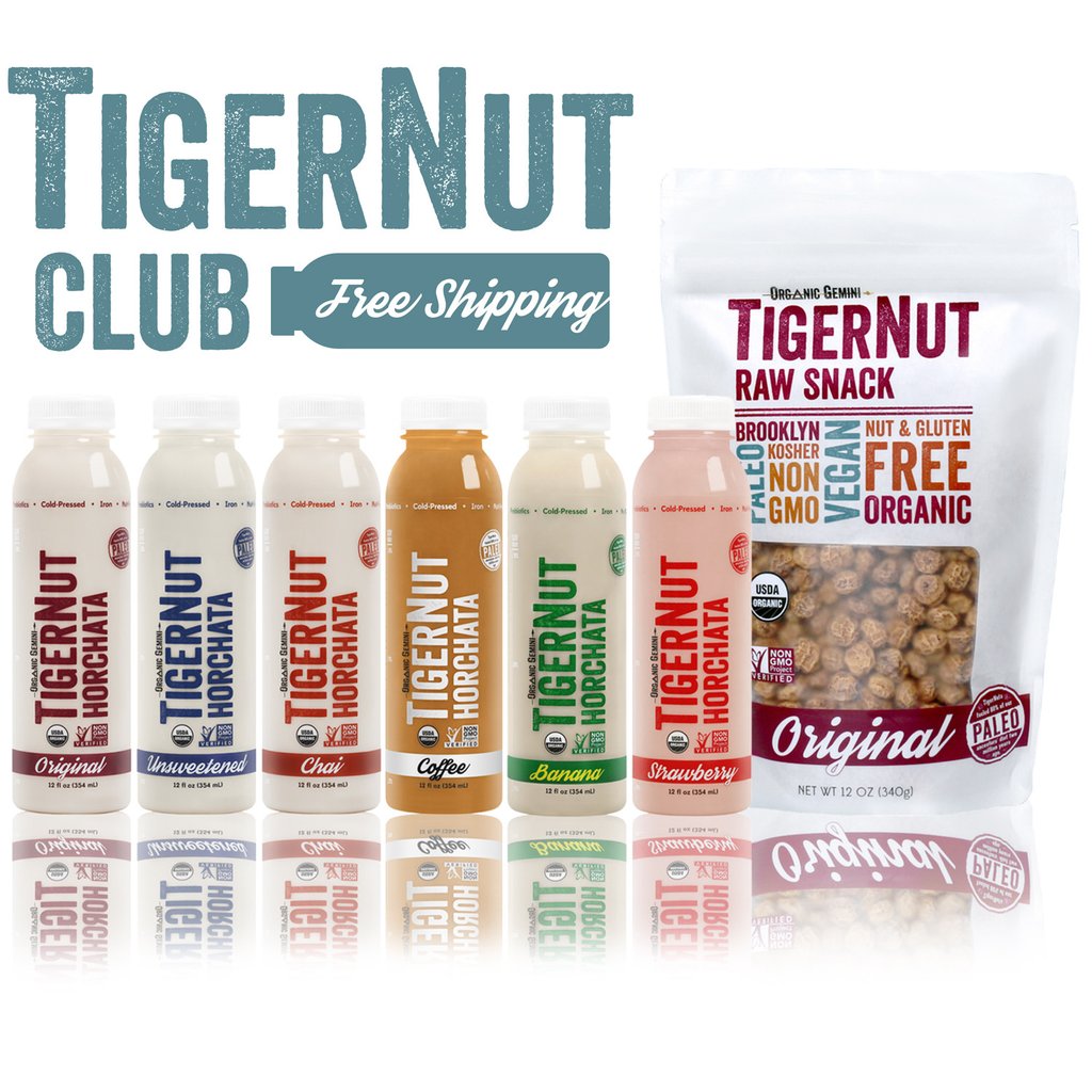 Organic Gemini TIGERNUT CLUB • 12 Bottles of Horchata, Tigernut Snacks