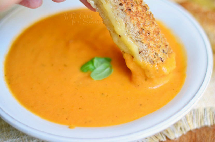 Tomato Bisque with Smoked Gouda Grilled Cheese Dippers