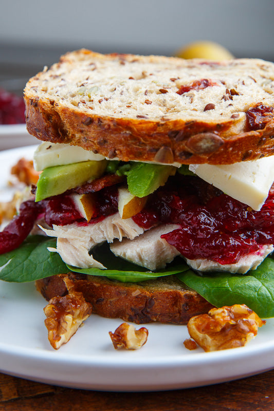 Turkey, Cranberry, Brie and Pear Sandwiches with Avocado and Bacon