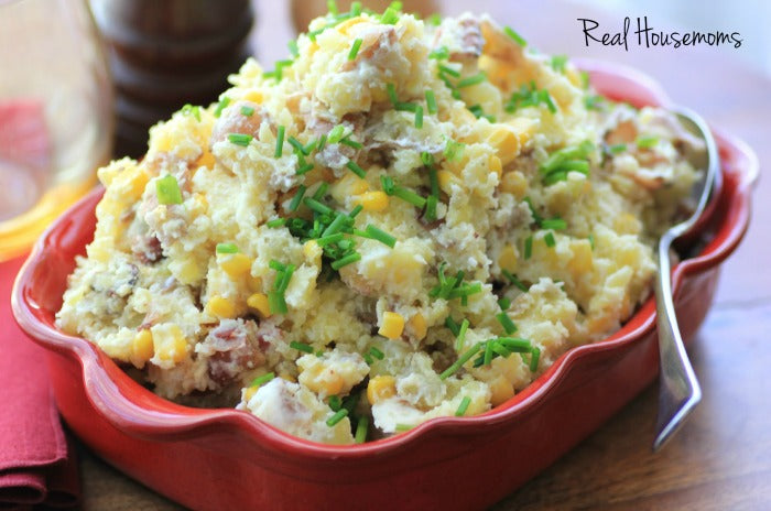 Warm Bacon Corn Smashed Potato Salad