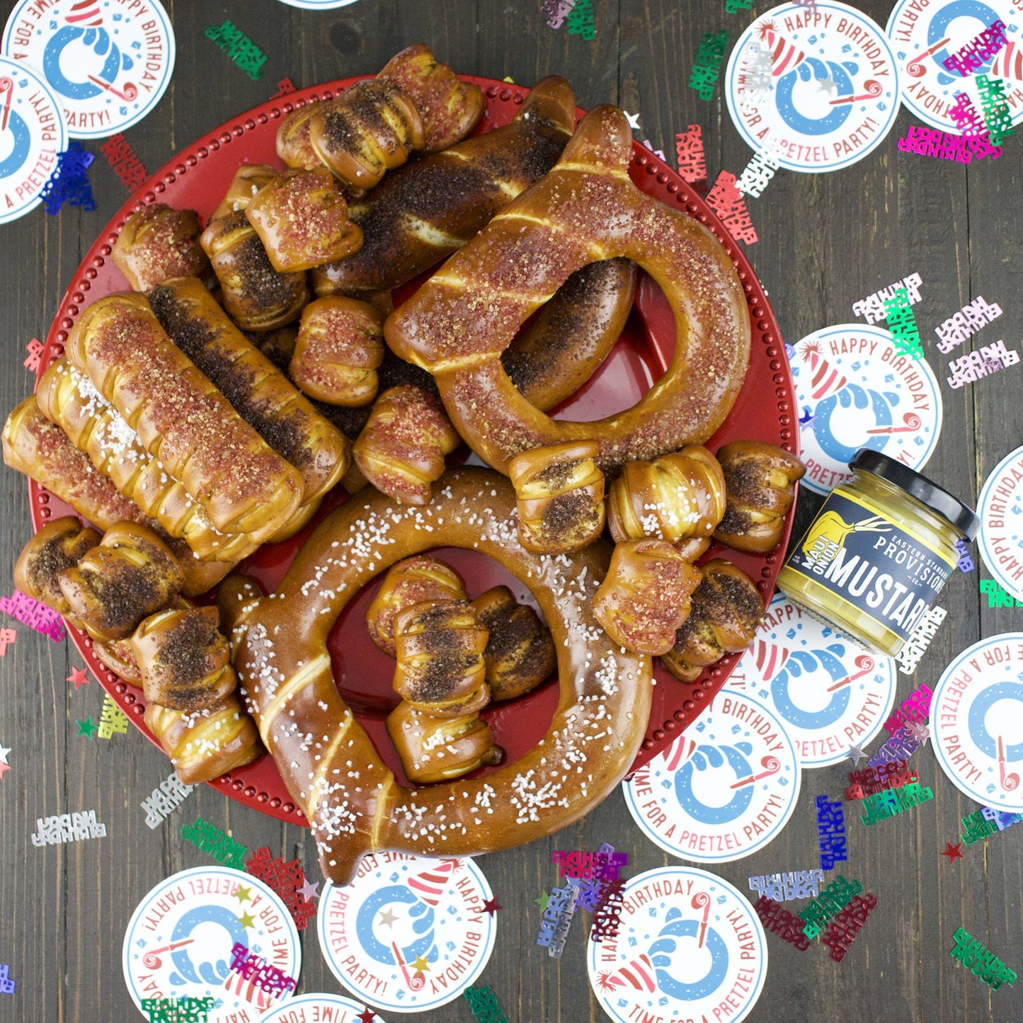 BIRTHDAY BASH BIRTHDAY GIFT BOX - Artisanal Soft Pretzels, Mustard & Gourmet Flavored Salts