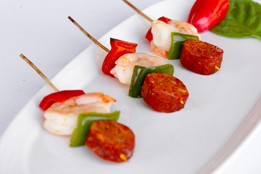 Andouille Sausage & Shrimp Kabobs - 25 pieces per tray