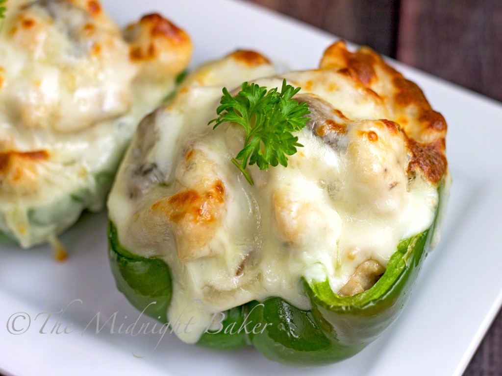 Philly Style Mushroom Asiago Chicken Stuffed Peppers