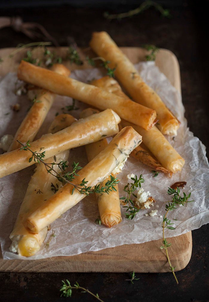Baked Goat Cheese Cigars with Honey and Thyme