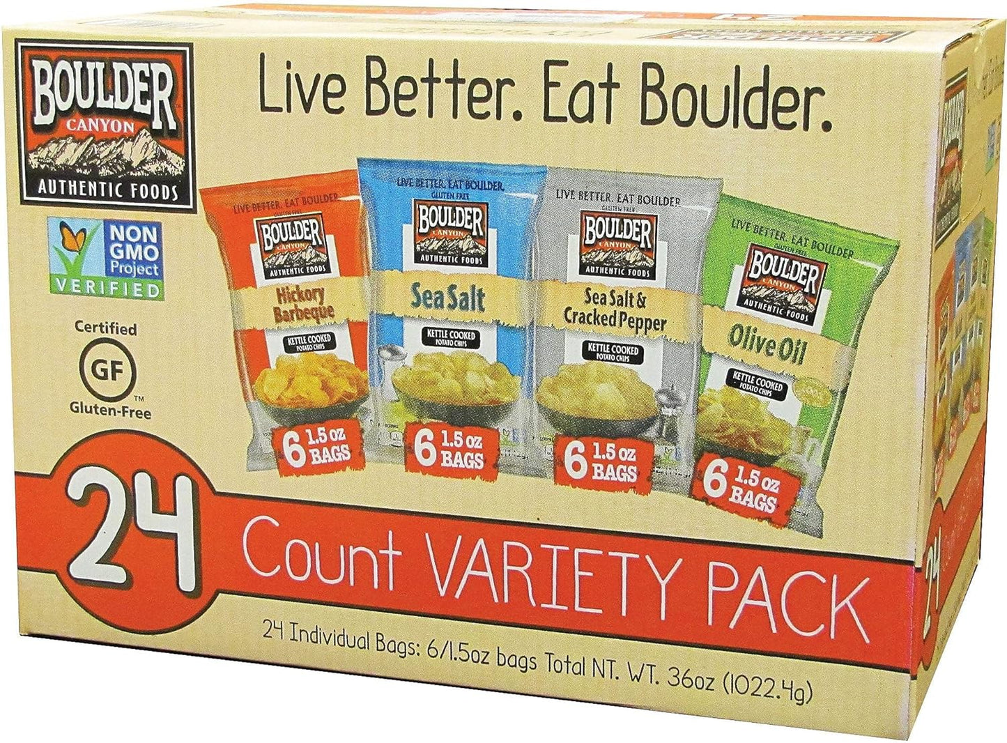 Boulder Canyon Potato Chip Variety Pack -1.5 oz - 24/Case