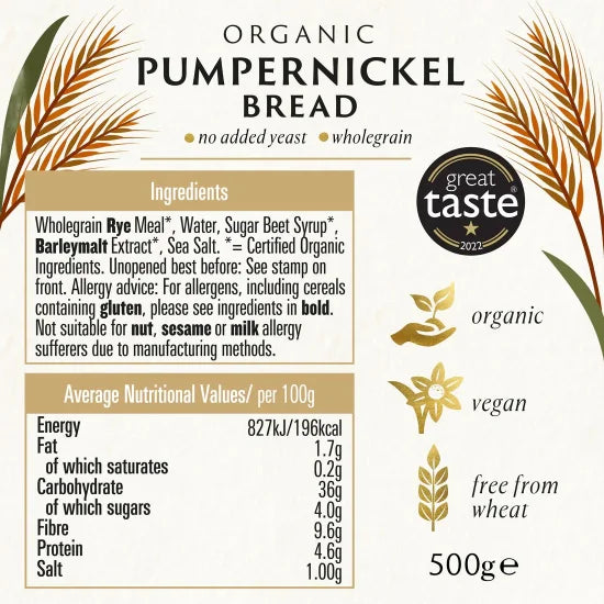 Organic German Slow-Baked Rye Pumpernickel – Yeast-Free Bread