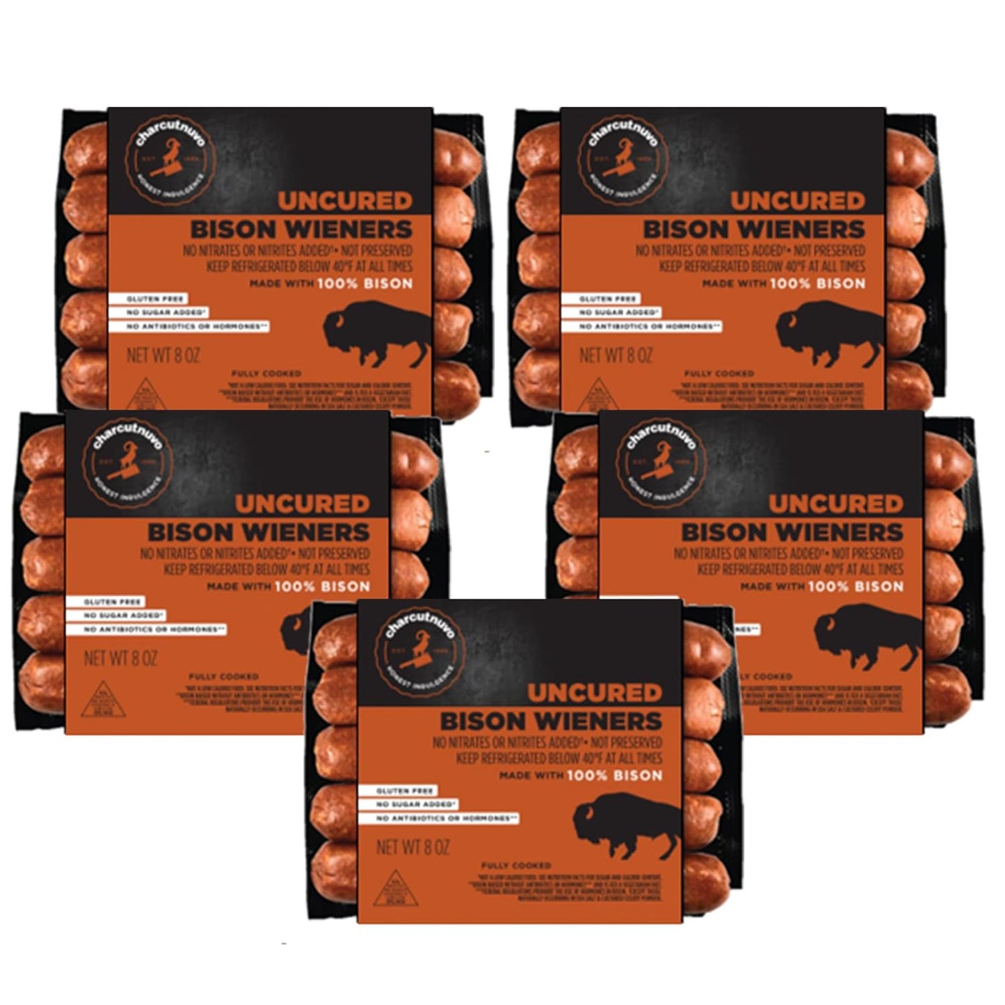 Wild Game Bison Wieners - 10oz, 5 Pack - Fully Cooked and Smoked, Uncured Sausage Links - Paleo and Grass-Fed - No Antibiotics, Hormones, Gluten, Dairy or Sugar