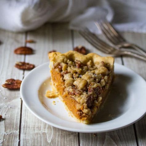 Bourbon Pumpkin Pie with a Salted Brown Butter Pecan Streusel