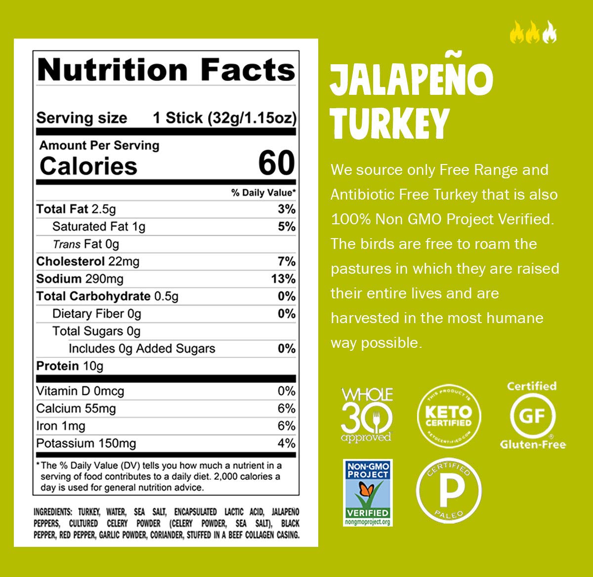 Free Range Jalapeño Turkey Jerky Snack Sticks - Pack of 24