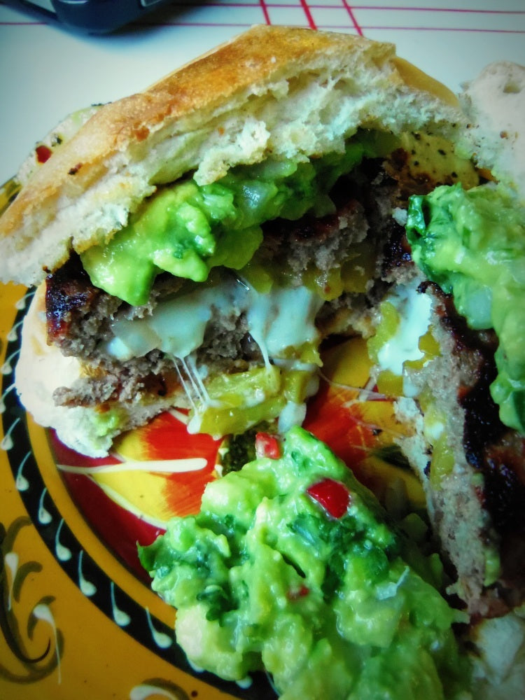 Chile Verde and Cheese Stuffed Grilled Burger