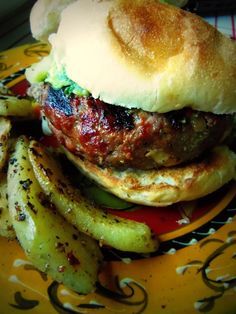 Chile Verde and Cheese Stuffed Grilled Burger