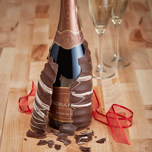 Chocolate Dipped Covered Champagne Bottle - Veuve Cliquot Rose Champagne