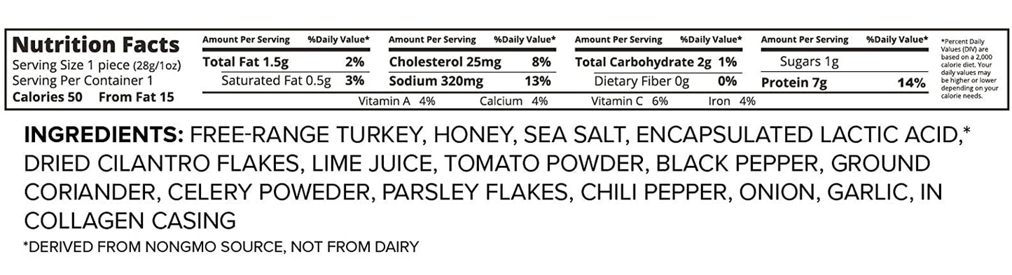 All Natural Cilantro Lime Turkey Meat Sticks - Pack of 20