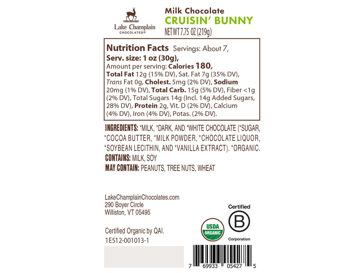 Cruisin' Organic Chocolate Easter Bunny