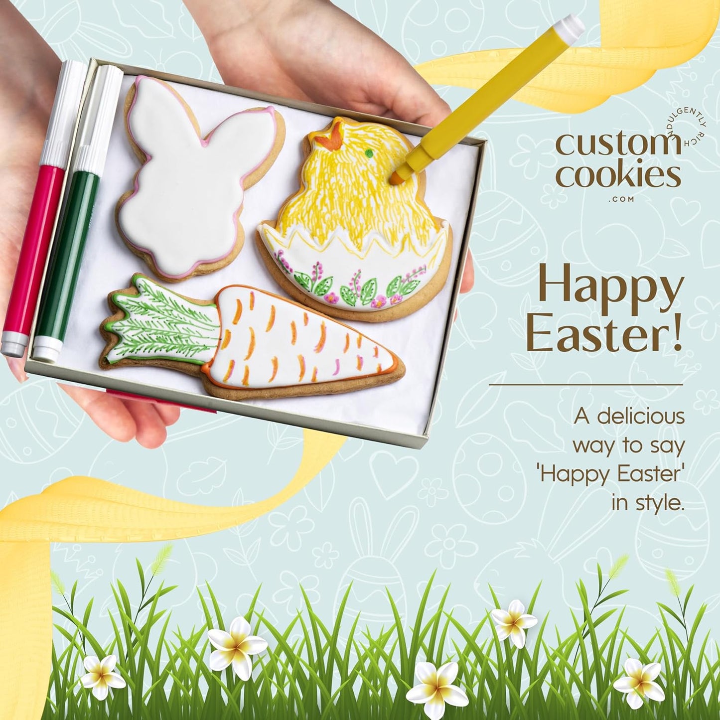 Happy Easter Cookies Gift Basket, Easter Cookies Decorating Kit, Gourmet Easter Basket