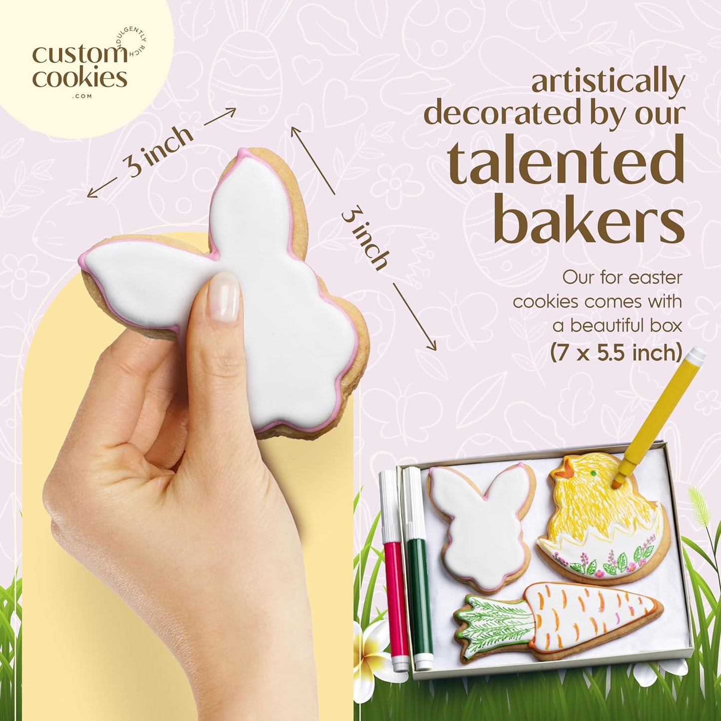 Happy Easter Cookies Gift Basket, Easter Cookies Decorating Kit, Gourmet Easter Basket