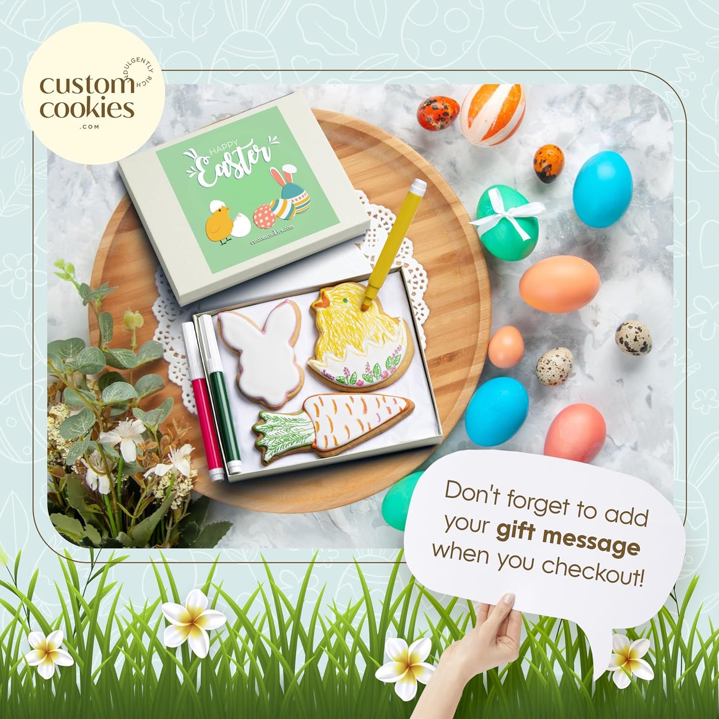 Happy Easter Cookies Gift Basket, Easter Cookies Decorating Kit, Gourmet Easter Basket