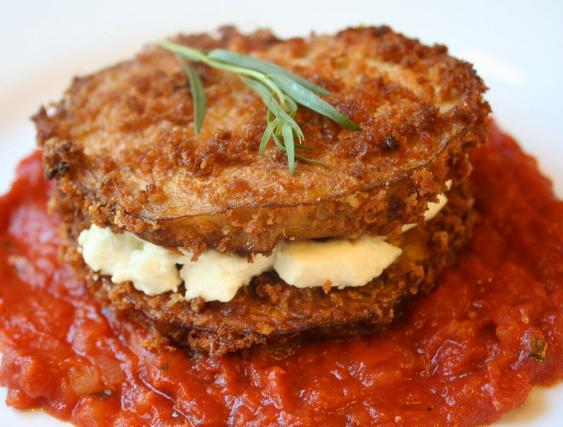 Eggplant and Goat Cheese Stacks with Tomato Tarragon Sauce