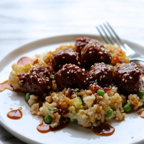 BBQ TURKEY MEATBALLS W/ ZUCCHINI & RICE