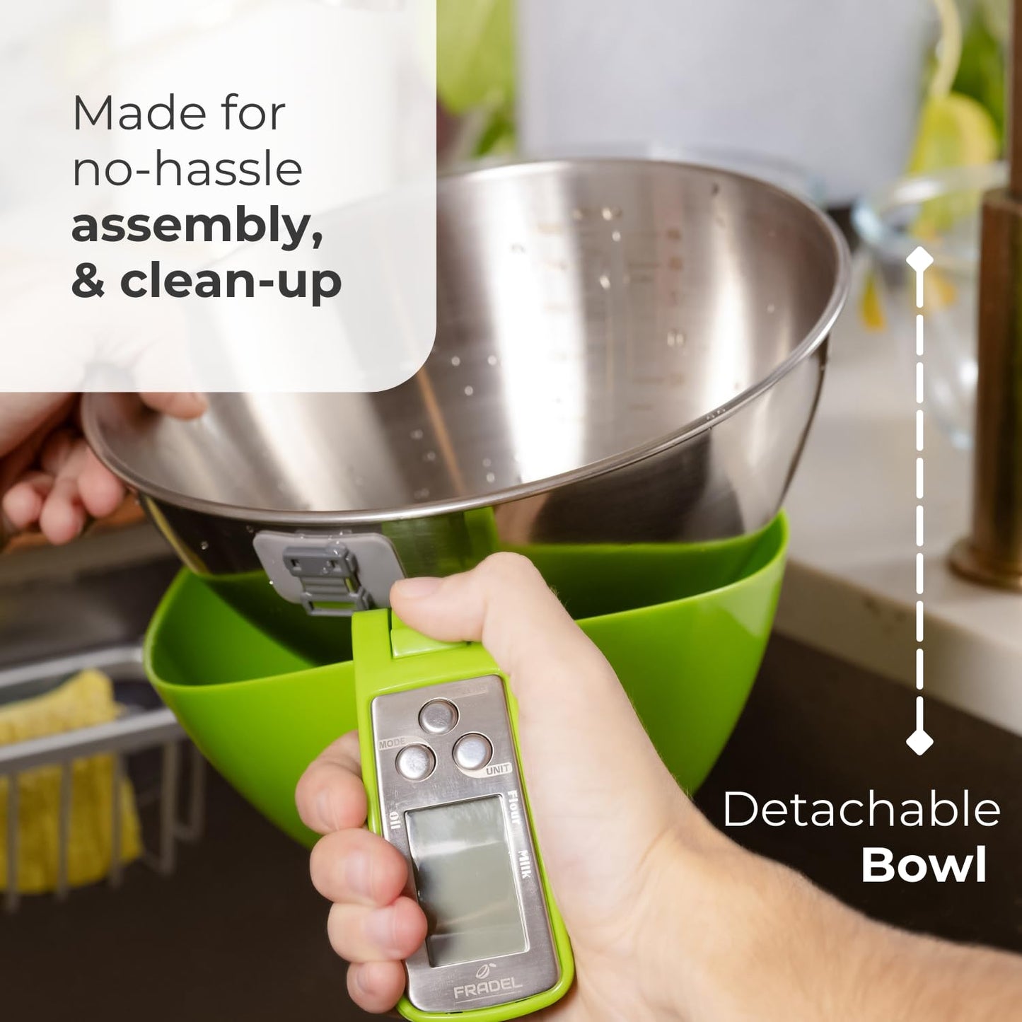 Fradel Digital Kitchen Food Scale with Bowl Removable & Measuring Cup - Stainless Steel, Backlight - 11 lb Capacity - Great Gifts for Cooks!