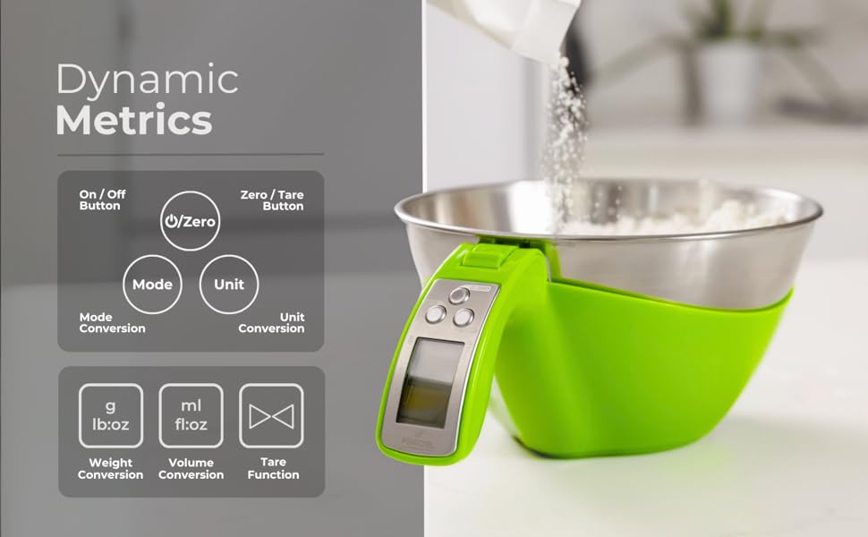 Fradel Digital Kitchen Food Scale with Bowl Removable & Measuring Cup - Stainless Steel, Backlight - 11 lb Capacity - Great Gifts for Cooks!