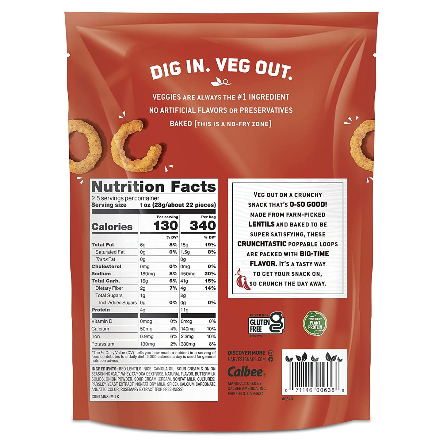 Harvest Snaps Red Lentil Crunchy Loops Tangy Sweet Chili - Pack of 12