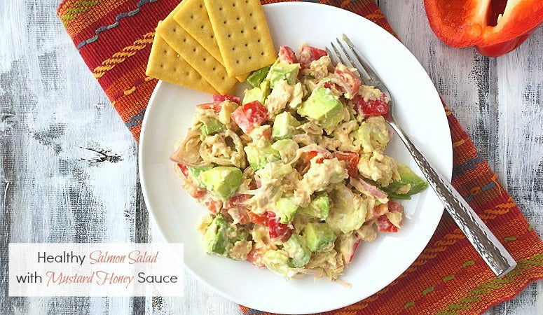 HEALTHY SALMON SALAD WITH MUSTARD HONEY SAUCE