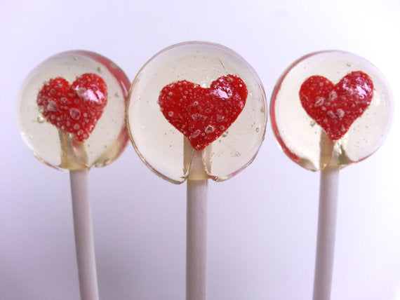 Red Heart Lollipops, Lollipops, Wedding Favors - Six Included
