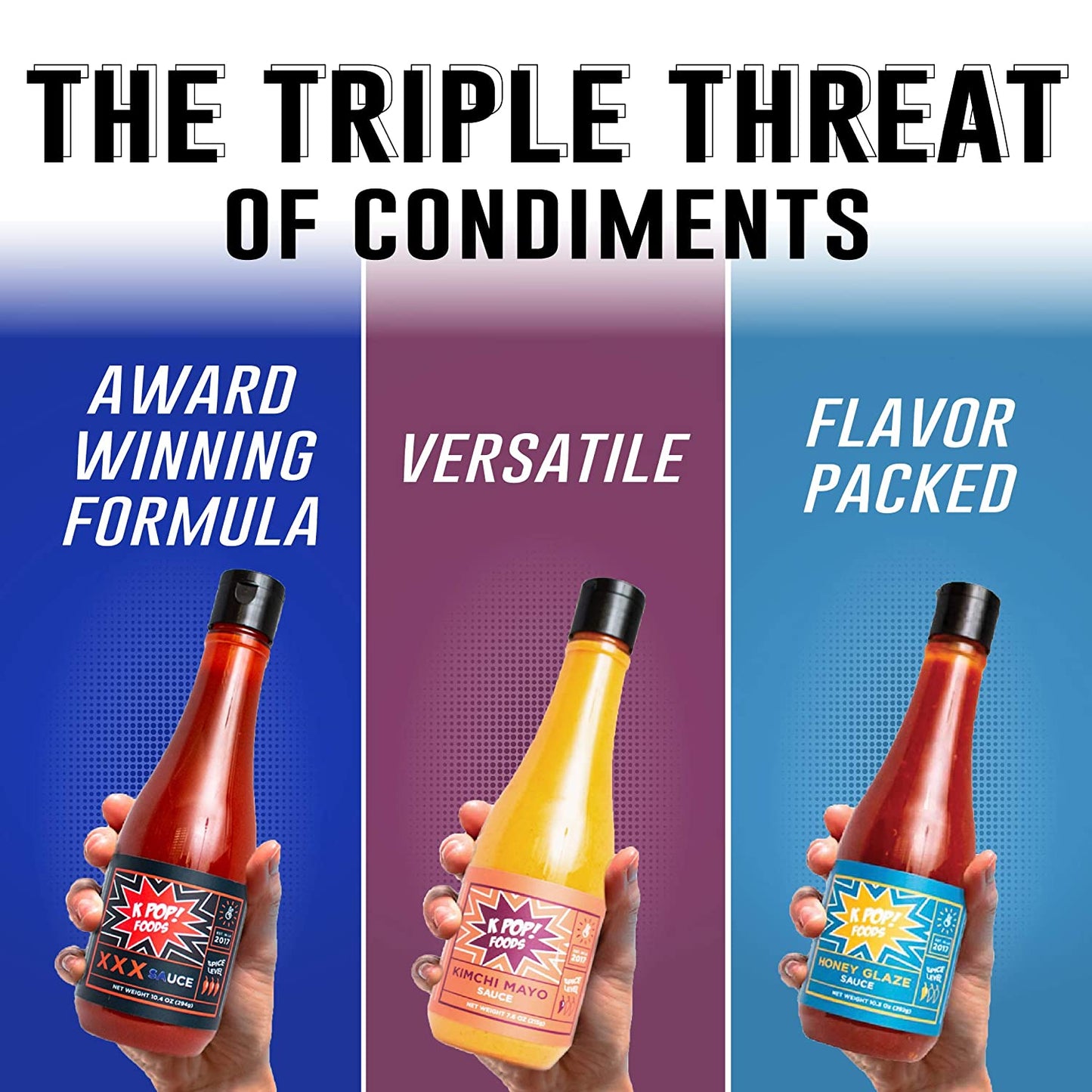 K-TOWN Korean Sauce Variety Pack - Super Spicy Chili Sauce, Kimchi Spicy Mayo, and Honey Chili Sauce
