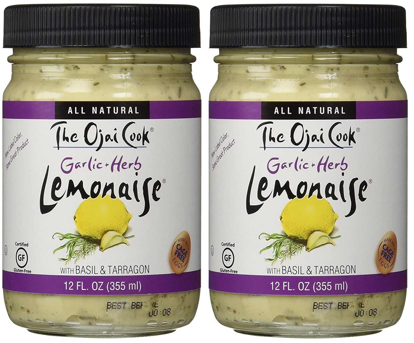 Garlic Herb Lemonaise - Organic Mayonnaise Aioli Made With Cage-Free Eggs, Basil and Tarragon - Pack of 2