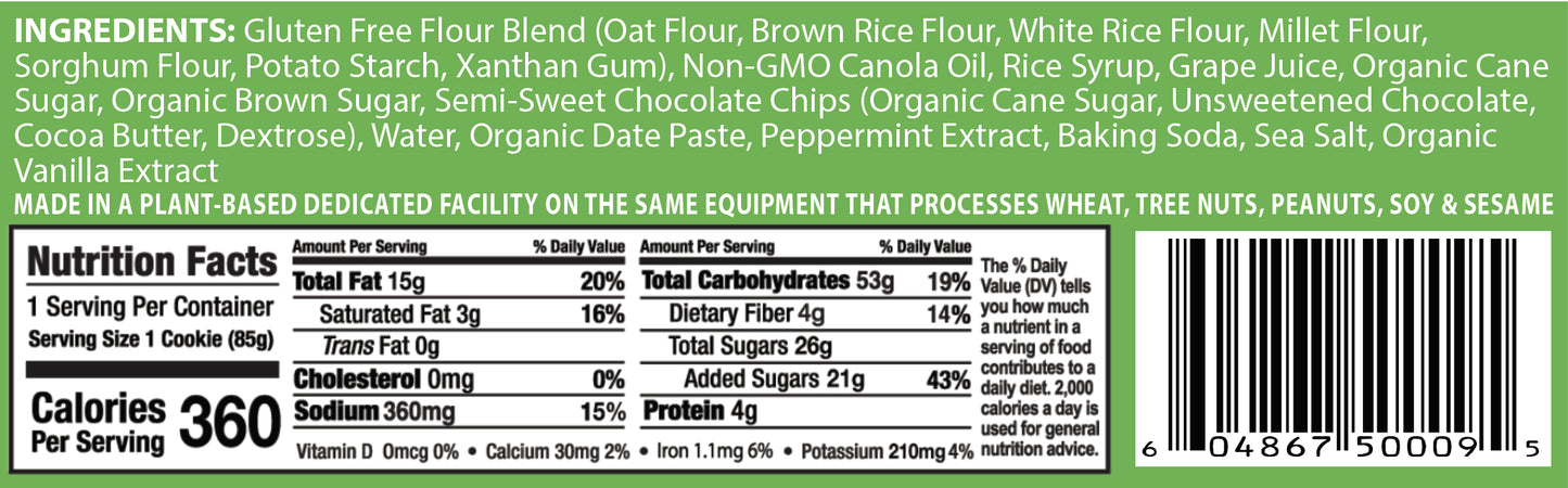 Gluten Free Vegan Mint Chocolate Chip Cookies — 3 oz, 12/Case