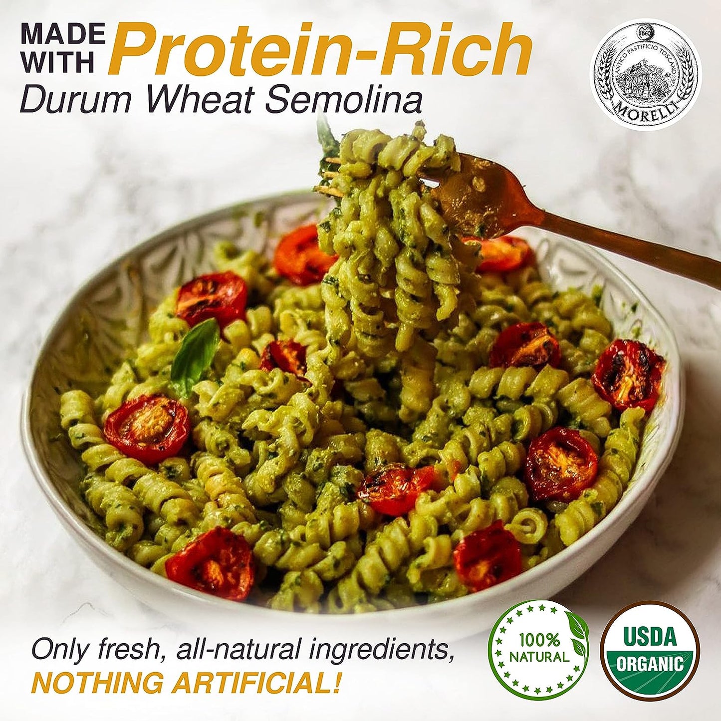 Morelli Spiral Organic Durum Wheat Semolina Italian Pasta - 2 Pack