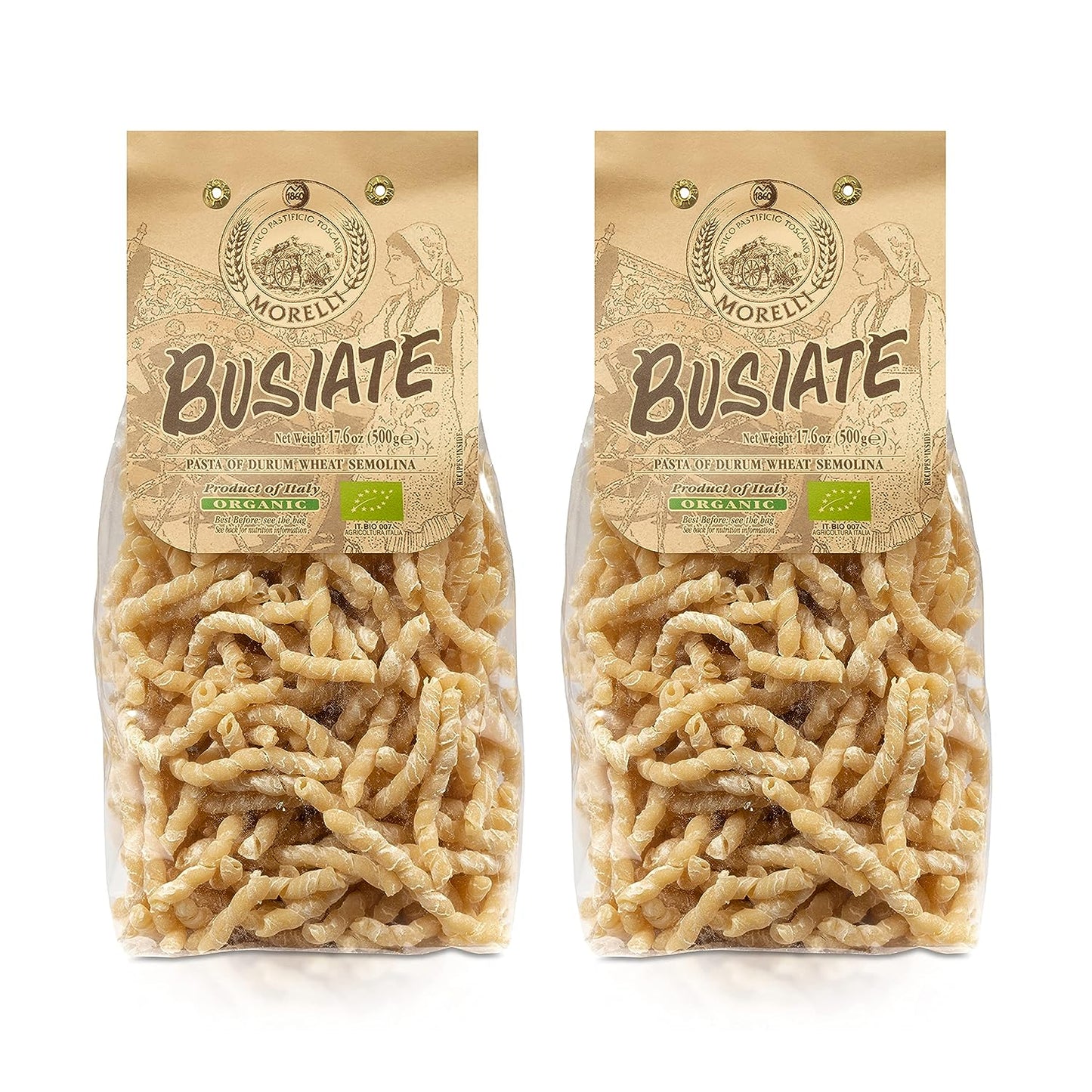 Morelli Spiral Organic Durum Wheat Semolina Italian Pasta - 2 Pack