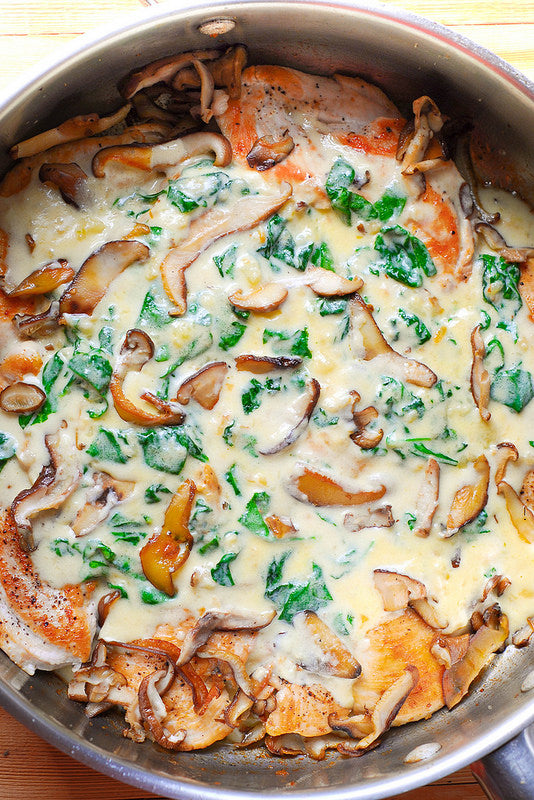 Chicken with Spinach and Mushrooms in Creamy Parmesan Sauce