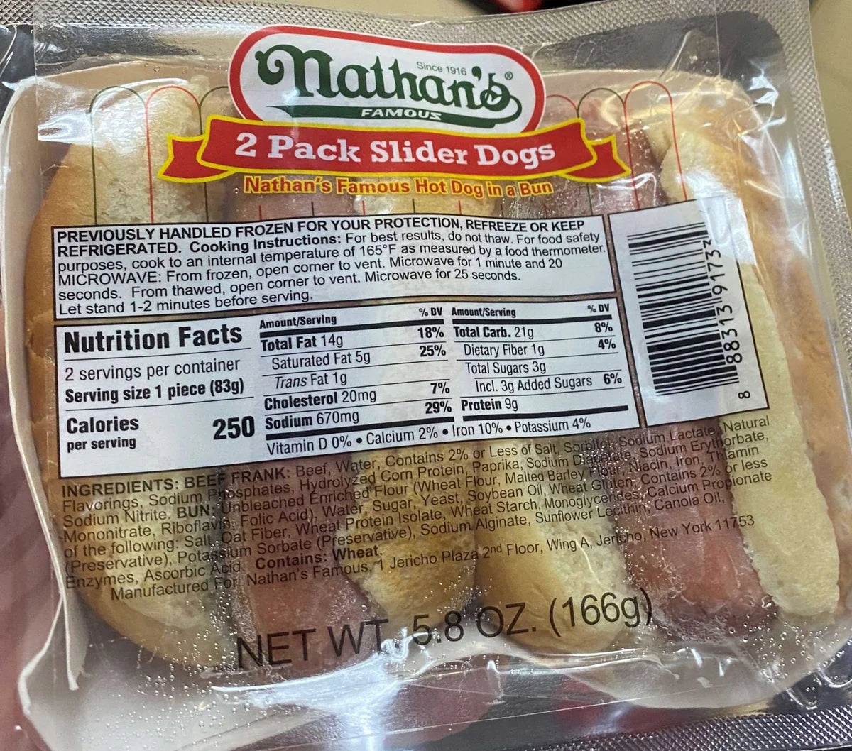 Nathans Famous Slider Hot Dog in Microwave Bun - 2 per pack - 24 /Case