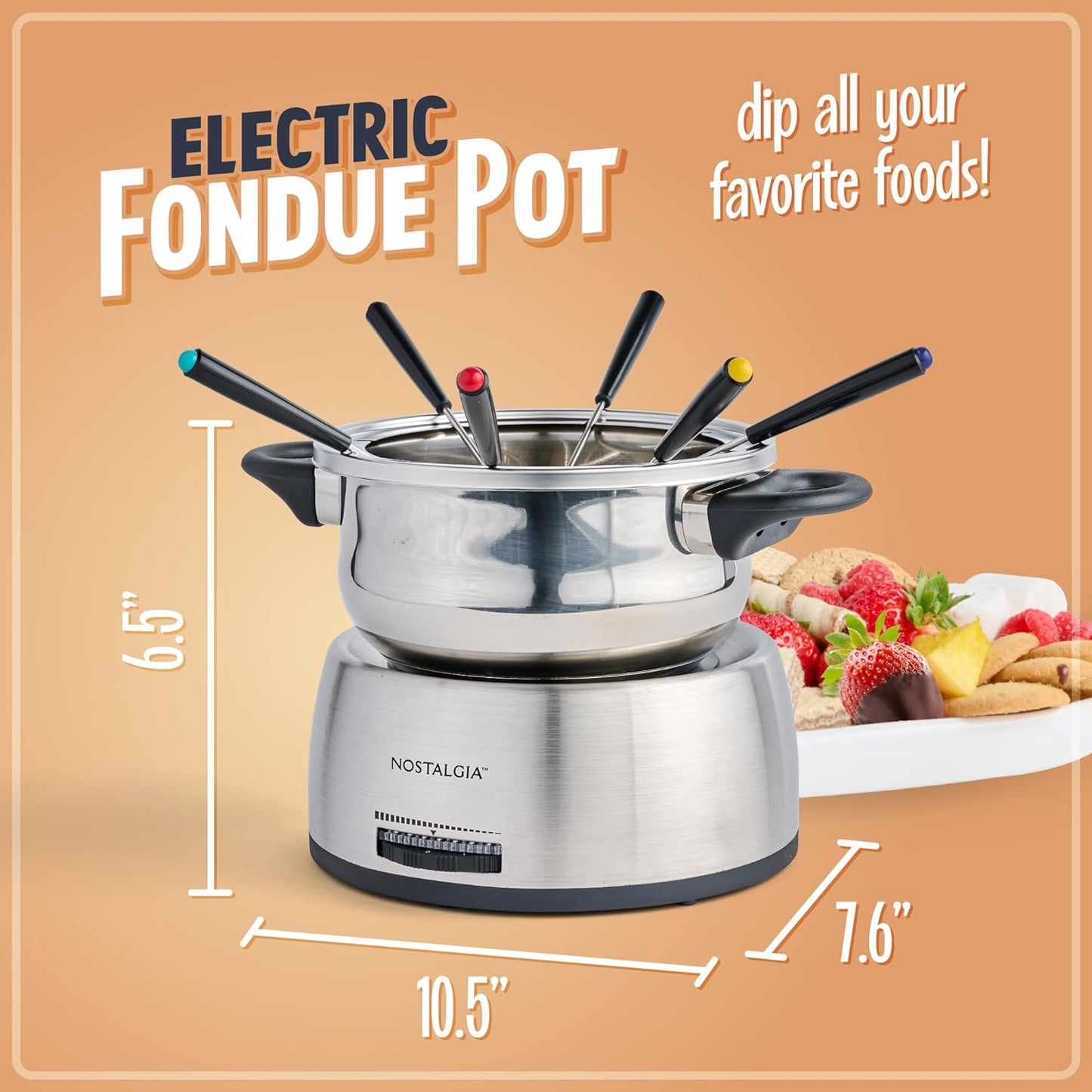 Nostalgia 6 Cup Electric Fondue Pot Set for Cheese & Chocolate