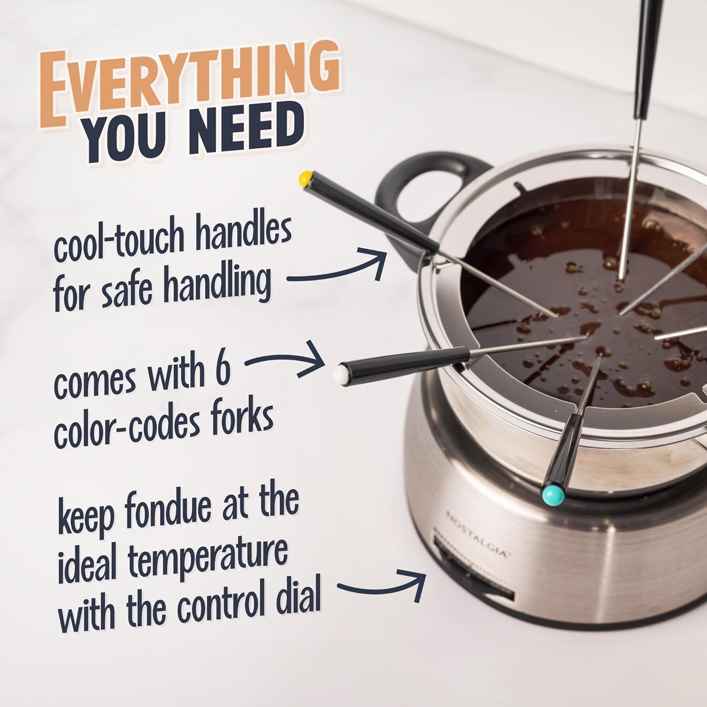 Nostalgia 6 Cup Electric Fondue Pot Set for Cheese & Chocolate