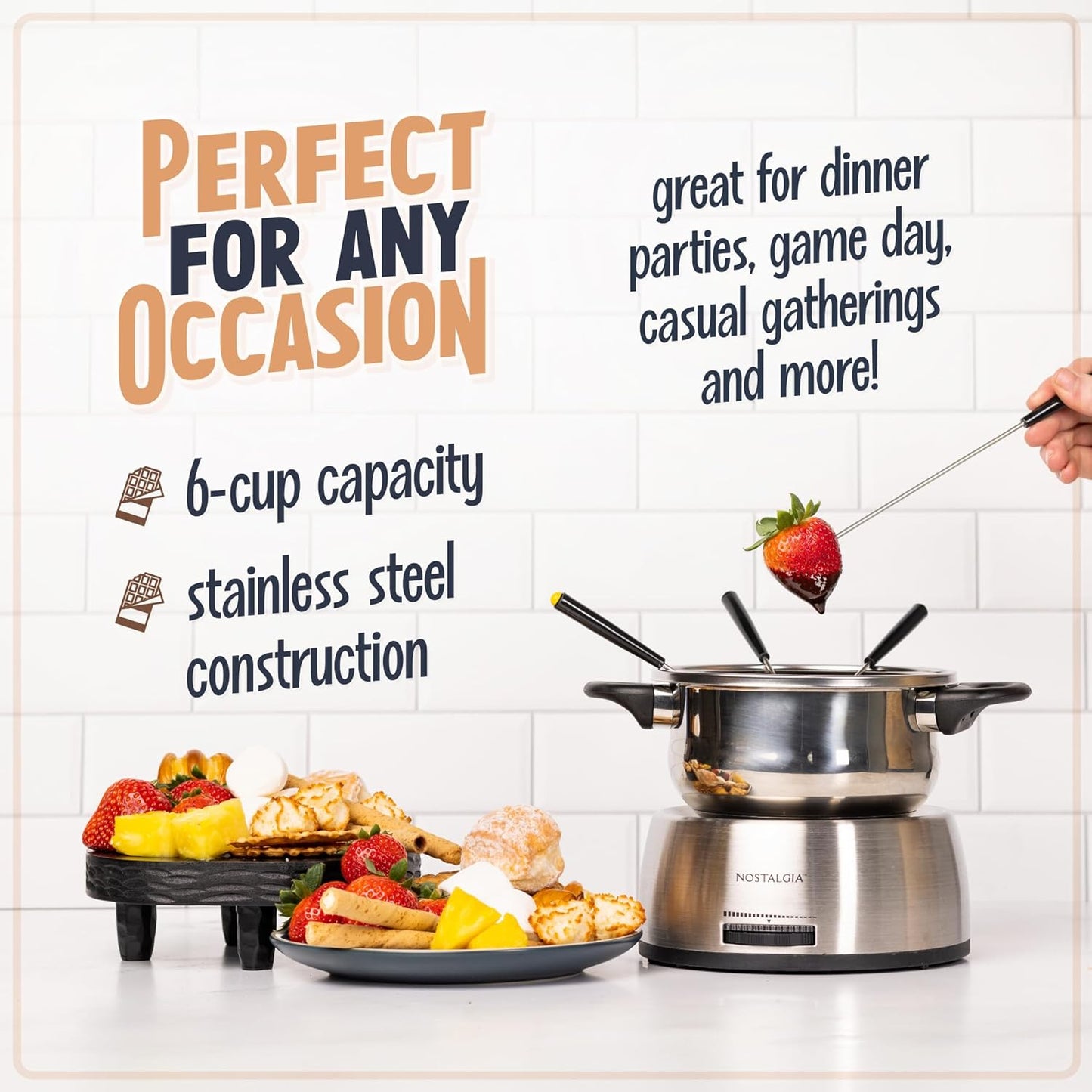 Nostalgia 6 Cup Electric Fondue Pot Set for Cheese & Chocolate