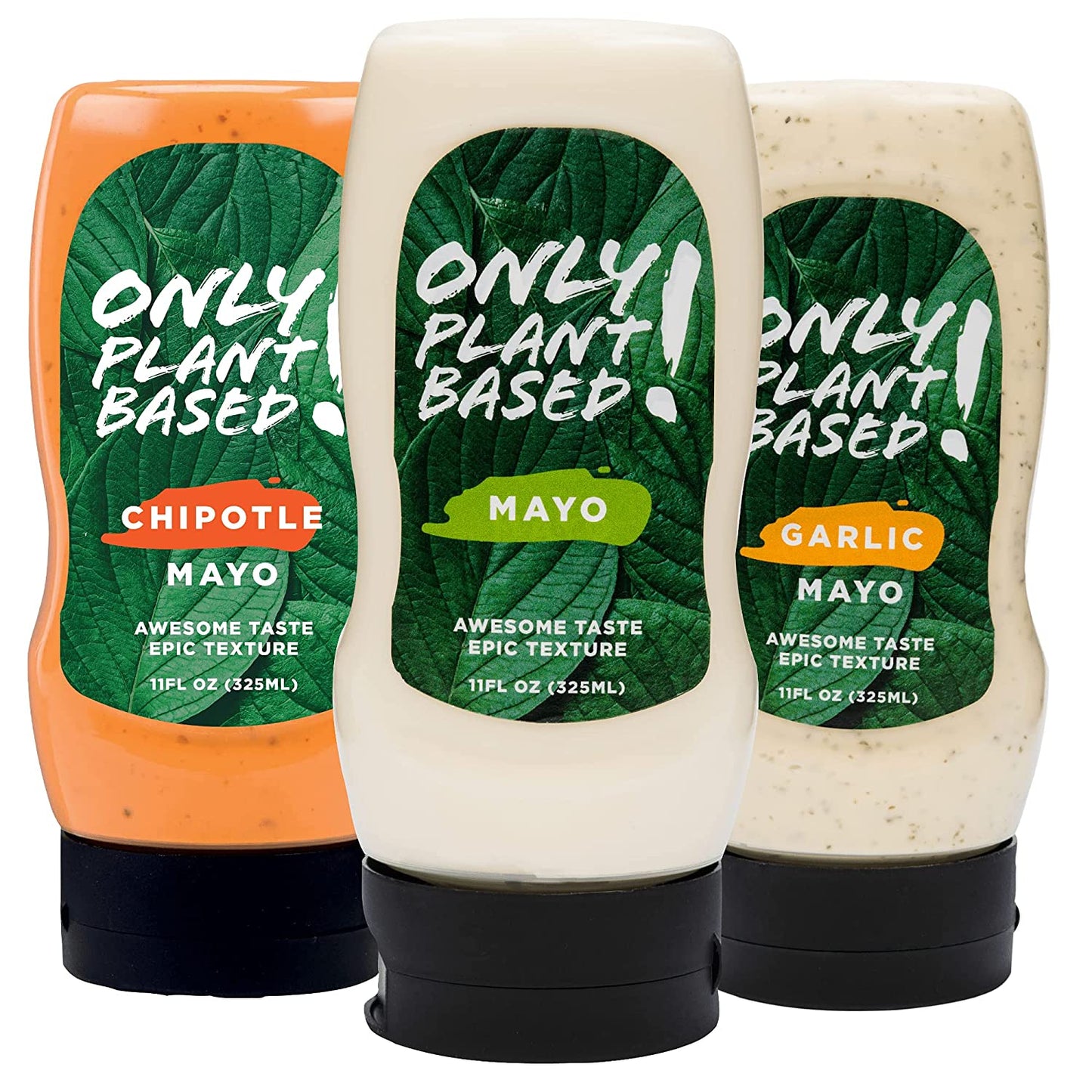 Only Plant Based Vegan Mayonnaise Variety Pack, Chipotle, Garlic, Original, Squeeze Bottle